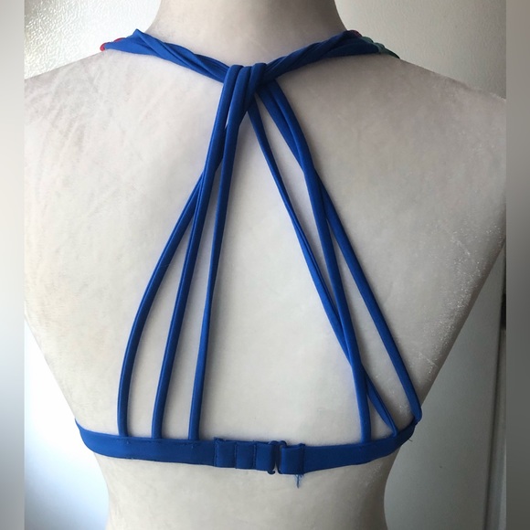 Aerie 2 Piece Bikini Strappy Cross Back Top Flame Stitch Design Blue Size Small - Picture 4 of 8